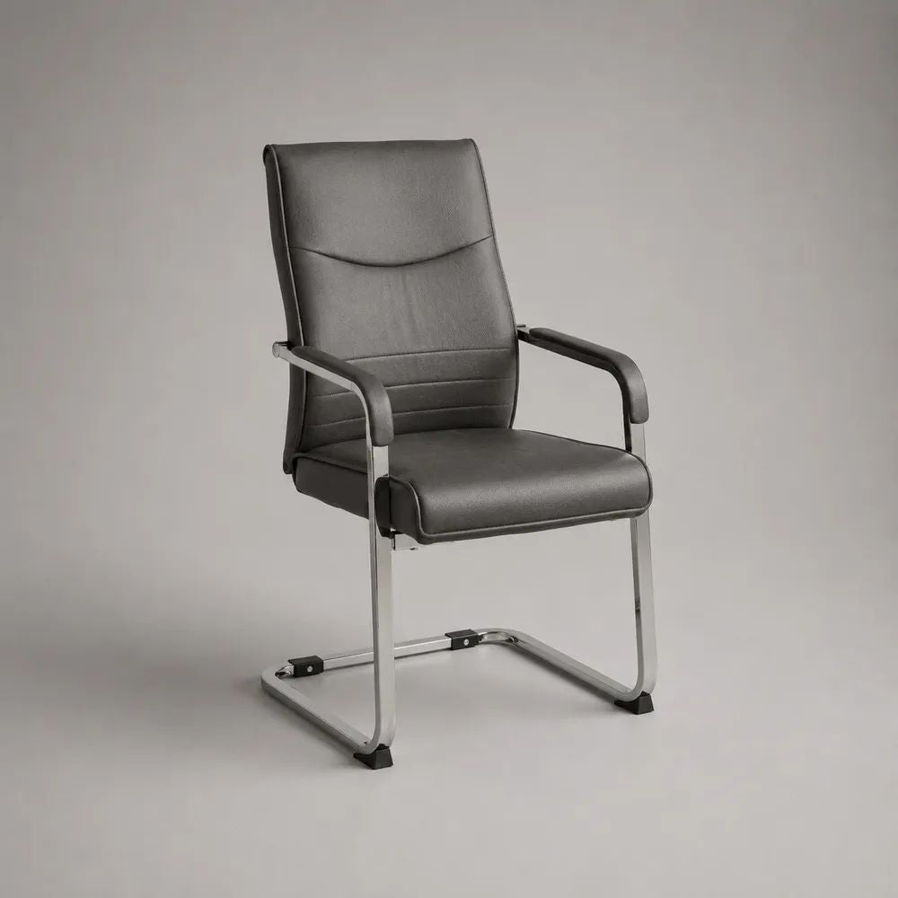 Sedia con braccioli in similpelle grigio scuro e struttura in acciaio cromato, 58 × 62 × 98 cm