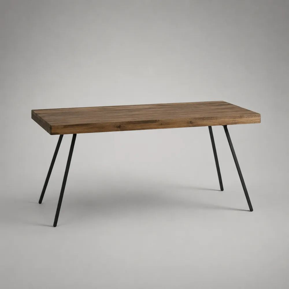 Tavolo da pranzo rettangolare in legno massello di acacia e acciaio, marrone e nero, 160 x 80 x 76 cm