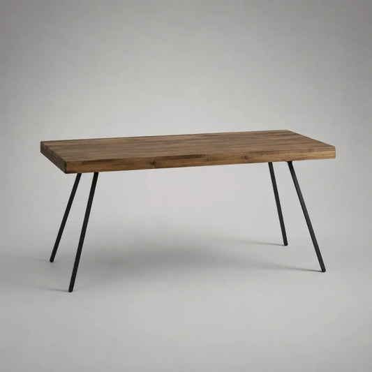 Tavolo da pranzo rettangolare in legno massello di acacia e acciaio, marrone e nero, 160 x 80 x 76 cm
