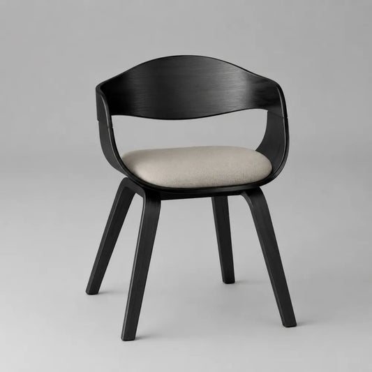 Sedia da pranzo con braccioli e schienale curvo in frassino, seduta imbottita beige, nero/beige, 56 x 53 x 78 cm