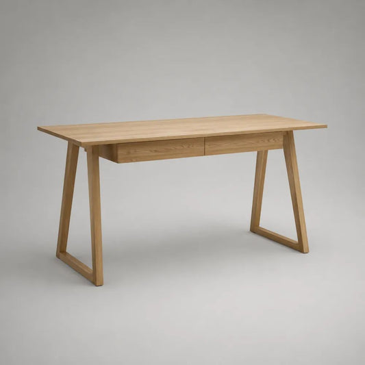 Tavolo da pranzo rettangolare in legno di rovere massello naturale con 2 cassetti, 140 x 70 x 75 cm