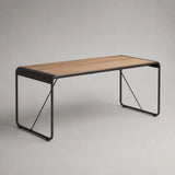 Tavolo da pranzo rettangolare in MDF e acciaio, rovere naturale e nero, 160 × 80 × 75 cm