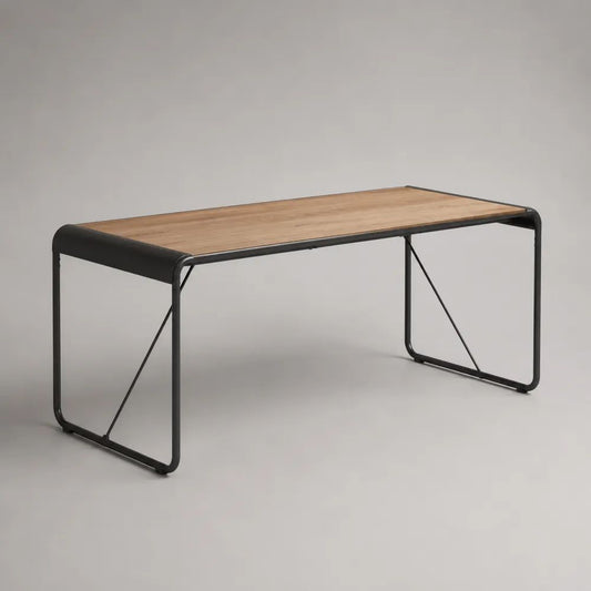 Tavolo da pranzo rettangolare in MDF e acciaio, rovere naturale e nero, 160 × 80 × 75 cm