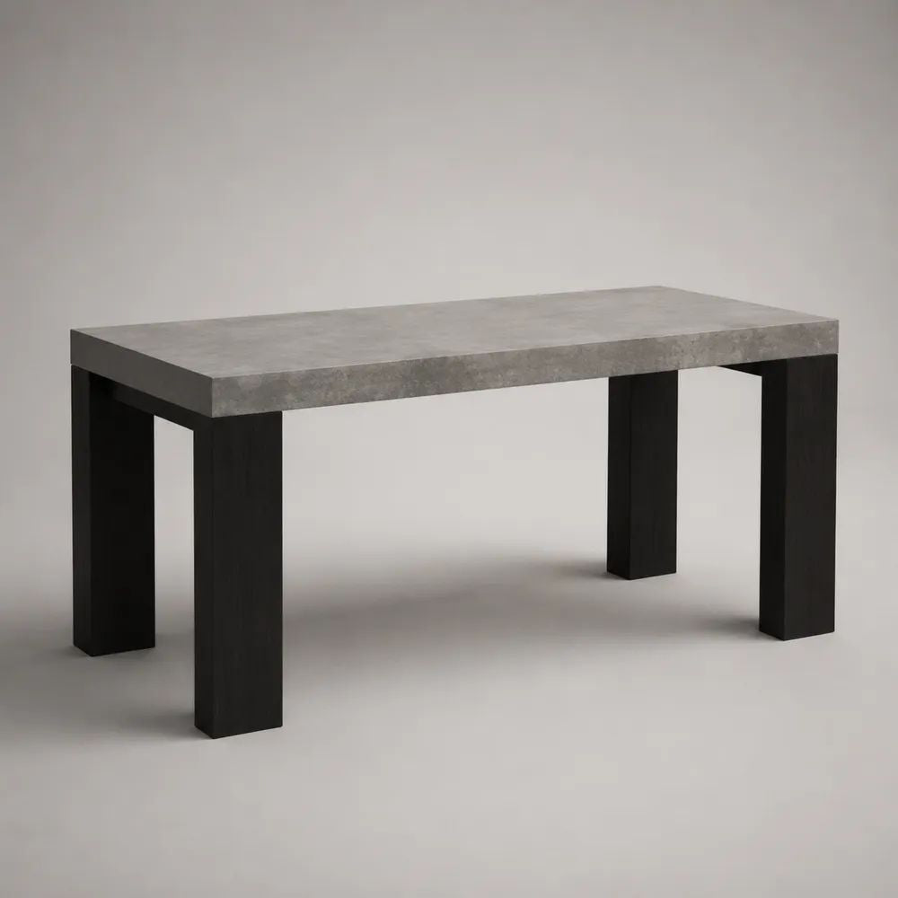 Tavolo da pranzo rettangolare in MDF e pannello truciolare, grigio cemento e nero, 120 x 70 x 75 cm