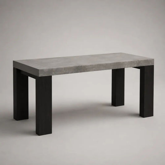 Tavolo da pranzo rettangolare in MDF e pannello truciolare, grigio cemento e nero, 120 x 70 x 75 cm