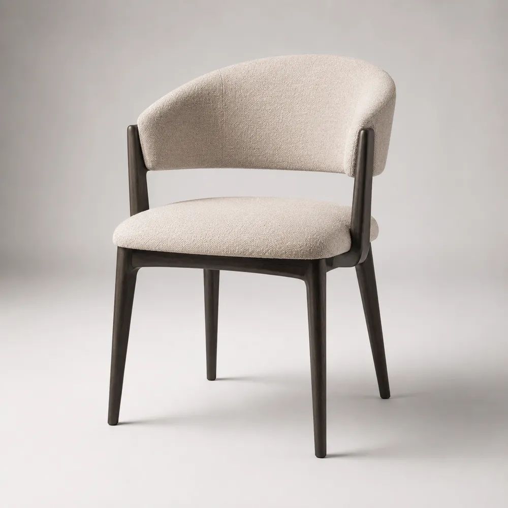 Sedia da pranzo imbottita in tessuto e legno crema e marrone scuro, 56 x 58 x 79 cm