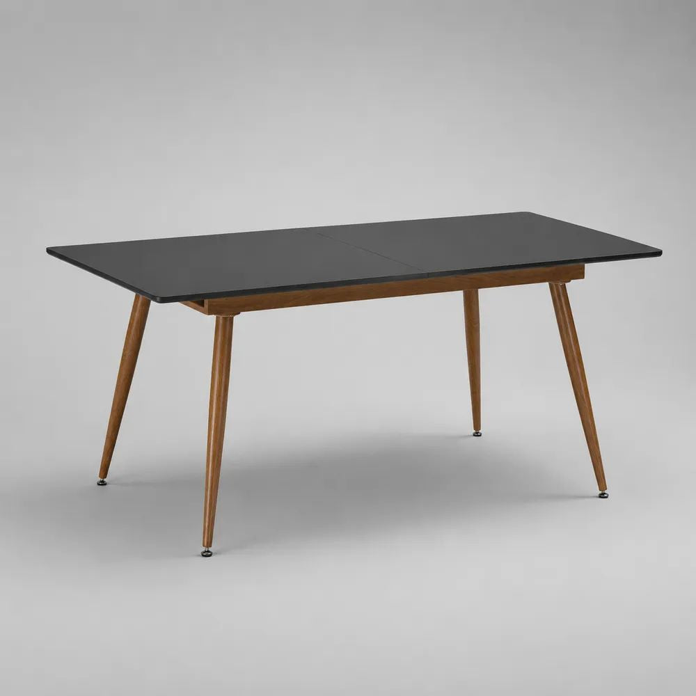 Tavolo da pranzo allungabile rettangolare in vetro nero e legno marrone, 120-160 × 80 × 75 cm