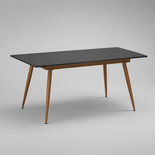Tavolo da pranzo allungabile rettangolare in vetro nero e legno marrone, 120-160 × 80 × 75 cm