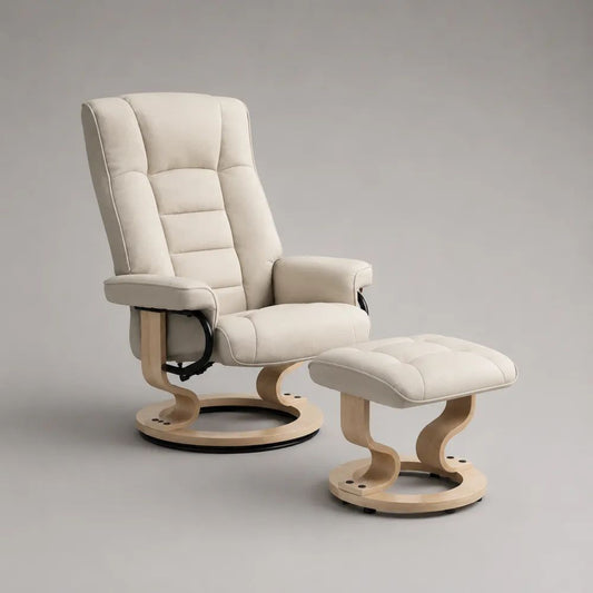 Set poltrona reclinabile girevole beige con poggiapiedi, rivestimento in microfibra di poliestere, poltrona 80 x 82 x 105 cm e poggiapiedi 52 x 45 x 40 cm