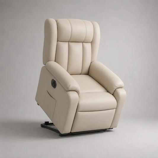 Poltrona relax alzapersona reclinabile in pelle sintetica beige, 76 × 90 × 108 cm