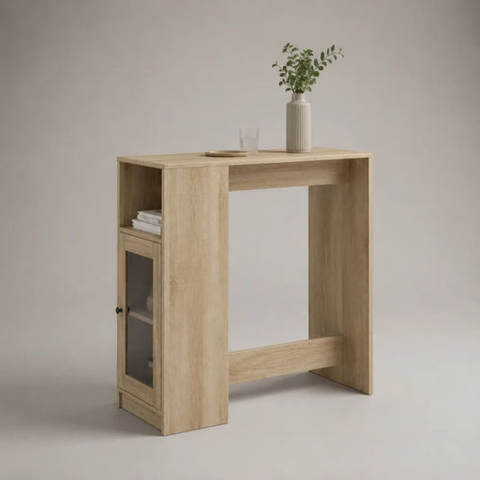 Tavolo alto rettangolare con mobile laterale in pannello melaminico rovere chiaro, 100 x 40 x 105 cm