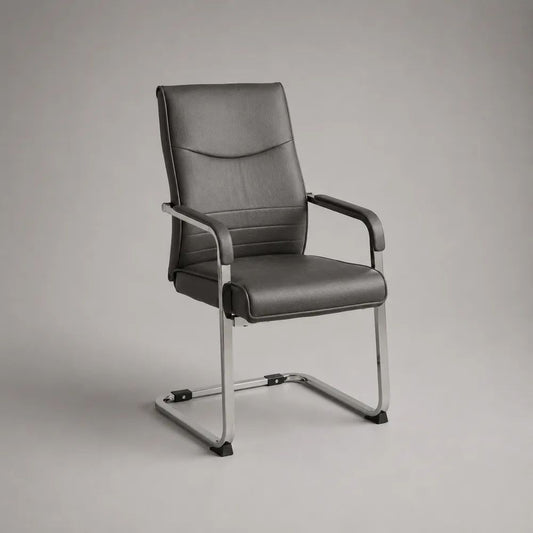 Sedia con braccioli in similpelle grigio scuro e struttura in acciaio cromato, 58 × 62 × 98 cm