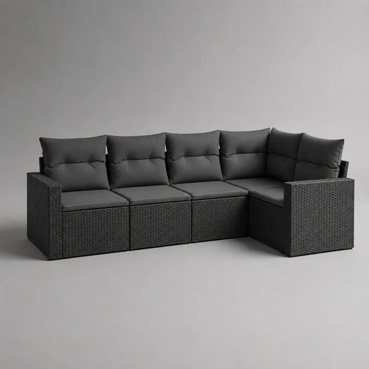 Divano angolare modulare da giardino a 4 posti in polyrattan con cuscini, antracite e nero, 260 x 190 x 75 cm
