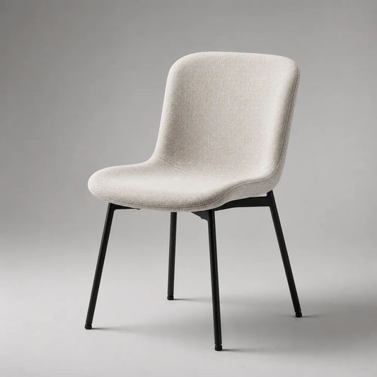 Sedia da pranzo imbottita in poliestere beige con gambe in acciaio nero, 48 x 56 x 82 cm